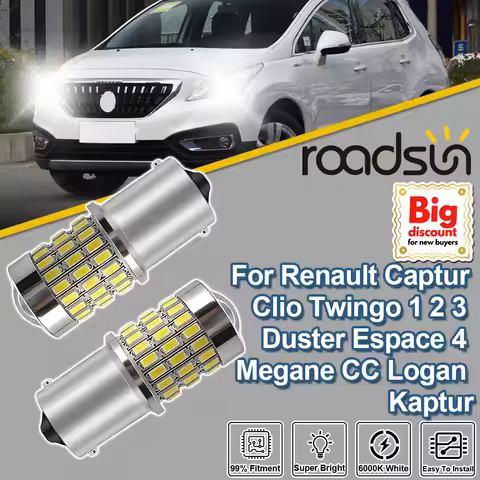 Roadsun 2PCS 1156 P21W For Renault Captur Clio Twingo 1 2 3 Duster Espace 4 Megane CC Logan Kaptur P
