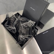 High Version YSL Rhinestone Chain High Heel Sandals Elegant Socialite Style Sexy Pointed Toe Stilett