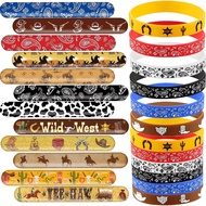 48PCS Cowboy Party Favors 24PCS West Cowboy Slap Bracelets 24PCS Cool Western Rodeo Themed Silicone 