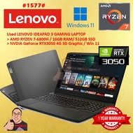 #1577 USED LENOVO IDEAPAD GAMINIG LAPTOP AMD RYZEN 7-6800H 16G 512SSD RTX3050 RTX 3050 4G WIN11 1YEA