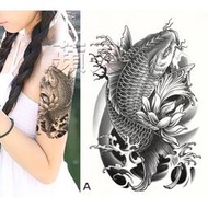 【快速出貨 買3送1】21*15  防水鯉魚男女款 黑白仿真刺青QS-A006