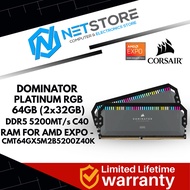 CORSAIR DOMINATOR PLATINUM RGB 64GB (2x32GB) DDR5 5200MT C40 AMD EXPO RAM - CMT64GX5M2B5200Z40K