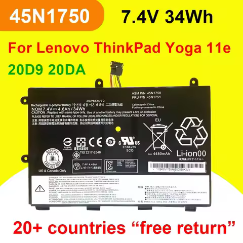 45N1750 45N1751 Laptop Battery For Lenovo ThinkPad Yoga 11E Series 45N1748 45N1749 SB10J79001 20D9A0