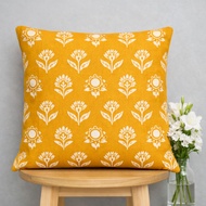Granjoy Marigold Meadow 100% Cotton Cushion Cover | Mustard Yellow Floral Sofa Cushion | 40x40 45x45