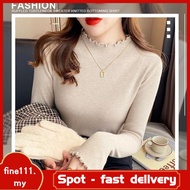 【Malaysia stock】Bottoming Shirt Women's Autumn Winter Ruffle Edge Half Turtleneck Sweater Knitted To