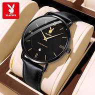 PLAYBOY Jam Tangan Lelaki Hadiah Original Waterproof Quartz Ultrathin Leather Casual Minimalist Watc