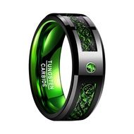 BONLAVIE Green 100% Real Tungsten Carbide Wedding Band Ring Celtic Dragon Green Carbon Fiber for Men
