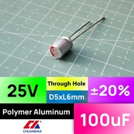 100uF ±20% 25V Through Hole D5xL6mm Polymer Aluminum Capacitor ChuangHui RV101M250D060R4Z00ZZ
