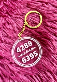 พวงกุญแจ พวงกุญแจเลขมงคล 4289 เลขมงคล ทรงกลม ทำจากอะคริลิคใส หนา 5 มิล ตัวหนังสือพ่นทรายสีขาว ขนาด4.