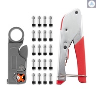 Network Cable Tool Set Crimping Pliers Set Coaxial Cable Press Pliers Rotary Adjustable Wire Stripper with 20pcs F-connector Tolo4.29