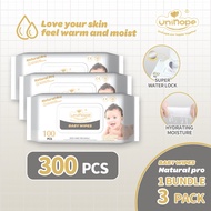 Unihope Natural Pro Super Premium Baby Water Wipes (100 Wipes x 3 Packs)