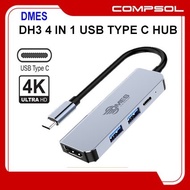 DMES DH3 4 in 1 Usb Hub Adapter Support Type C, 4K Ultra HD