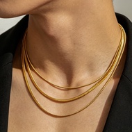 Men's Triple-Layered Gold Snake Chain Necklace - Stainless Steel 41-50cm 14.5g Hip-Hop Luxury