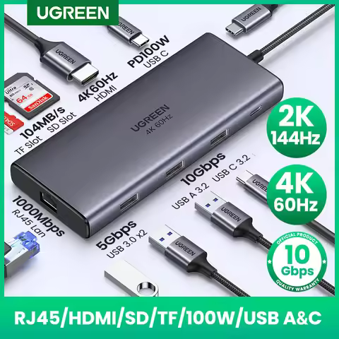 UGREEN USB-C HUB 9-in-1 Type-C to 4K60Hz HDMI 10Gbps Data 1000Mbps RJ45 PD100W SD&TF for Laptop Acce