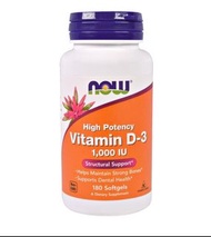 Now Foods Vitamin -D3 維他命D3, 1000iu,180粒膠囊