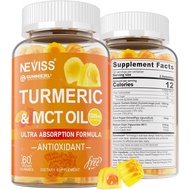 Turmeric Gummies 1000mg w/MCT Oil C8 C10, Organic, Sugar Free Turmeric Curcumin Supplement + Black P