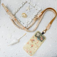 三合一多功能奶茶色小菊花韓國棉布手機斜背繩/斜背帶/背繩/掛繩