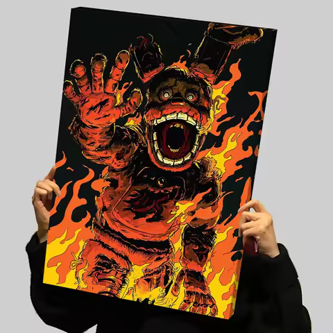 Five Night At Freddy's Burning Freddy Fazbear Halloween Horror Prints Poster Custom Canvas Painting 