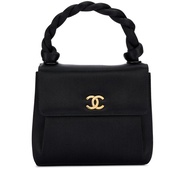 Chanel Black Satin CC Top Handle Mini Kelly Bag Gold Hardware, 2004-05
