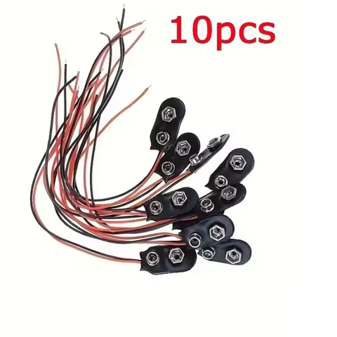 10pcs 9V Battery Clips Black Red 2Wired Cable Connection Connector Buckle 9 Volt Battery Clip Connec