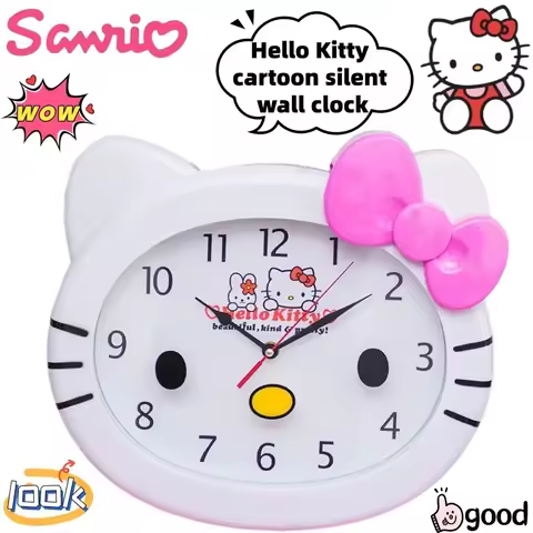 Sanrio Hello Kitty Anime Peripheral Cartoon Cute Kawaii Silent Wall Clock Personalized Creative Girl