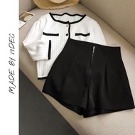 17dec embossed zip-up shorts, multi-colored mid-zip high-waisted wide-leg shorts for women