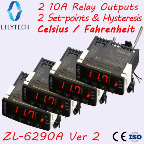 ZL-6290A, 4 pcs pack, Celsius Fahrenheit option, Dual outputs 10A, Thermostat for incubator, Similar