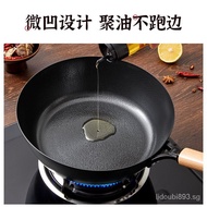 Handmade Wrought Iron Wok Deep Fried Old Iron Pan Household Wok Non-Stick Pan Flat Bottom Wok Stove Universal