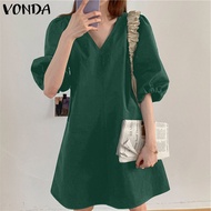 VONDA ชุดเสื้อผู้หญิงที่สง่างามชุดสลิปคอ V พรรคคลับถุงเสื้อชุดเสื้อยืด (เกาหลีสาเหตุ)