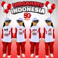 MERAH Setln Abak August Red and White T-shirt + Pants Suit Hut Ri Mura 1 2 3 4 5 6 7 to 15 Years One