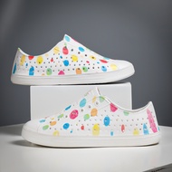 EVA Lazy Shoes Summer Hole Shoes Geometric Pattern Couple Beach Shoes EVA Hollow Rain Boots Parent-C