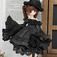 Azone, ob22, ob24 Doll Clothes Black Feather Rose Dress
