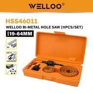 WELLOO BI-METAL HOLE SAW 19MM - 64MM (11PCS/SET)(HSS46011) SHARPENED TEETH HOLE SAW KIT SET/ FOR WOO