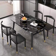 [🔥Free Delivery🚚🔥]Dining Table Modern Minimalist Dining Table and Chair Combination Imitation Marble Dining Table Scratch Resistant High Temperature dining table set