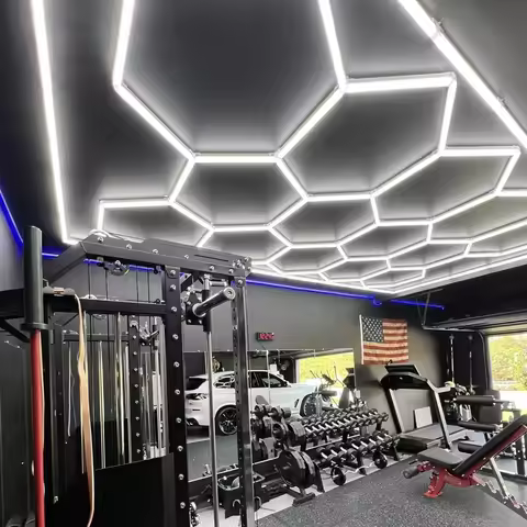 Hexagon LED Lights 6500K Ultra Bright Honeycomb Ceiling Lamp for Garage Workshop Car Detailing Barbe
