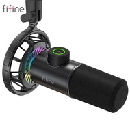 FIFINE Dynamic Microphone for windows&laptopUSB Mic for Gaming YouTube with Tap-to-Mute Button/RGB/s