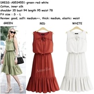 Mini Dress Casual Wanita Korea Import Ab534551 Green White Red Putih