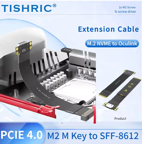 TISHRIC M2 NVME To Oculink 4i Extension Cable M.2 M Key To SFF-8612 Adapter PCIE 4.0 Gen4 Cable For 