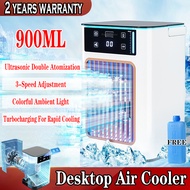 (+Ice Crystals)Table Fan 900ML Water Tank Air Cooler Top Water Filling  Double Spray Nozzle Atmosphe
