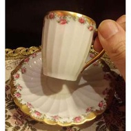 歐洲古董Bavaria骨瓷碎花圖案Espresso咖啡杯連碟