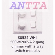 MK Slimline Dimmer S8522 WHI 2 Gang - 2 Way / Switch / Switch
