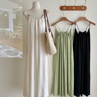 Cream slip Dress Designer-look fold loose long Dress with fresh color Casual straight draped Skirt