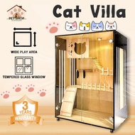 Cat Villa Solid Wood Cat Cage Premium Wood Tempered Glass Cat Villa Cat House Large Pet House with  