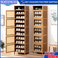 Nordic Style Bamboo Shoe Cabinet Dustproof Shoe Rack with Door Home Entrance Shoe Cabinet Slit &amp; Corner Shoe Cabinet