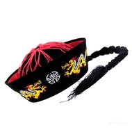 perfect Ancient Chinese Eunuch Hat with Pigtail Unisex Cosplay Hat Halloween Costume Hat