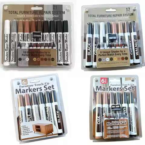 New Wooden Furniture Repair Pen Touch Up Markers & Crayon Sharpener Set Wood Scratch Restoration Kit