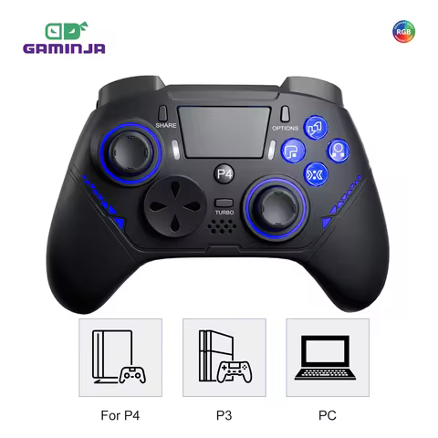 GAMINJA P42 Wired Game Controller For P4/P3/Switch/PC Transparent RGB Light Crystal Buttons Hall Sen