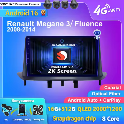 Android 16 Carplay Auto Car Radio Multimedia Player For Renault Megane 3 Fluence Samsung SM3 2008 - 