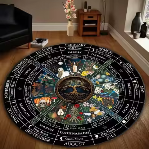 Wheel of The Year Rug Pagan Wiccan Decor Carpet Zodiac Art Rug Mat Sabbat Altar Cloth Witchcraft Gif