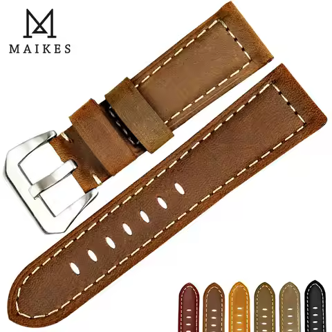 MAIKES New design vintage watch band for Fossil Genuine leather watch strap brown watch accessories 